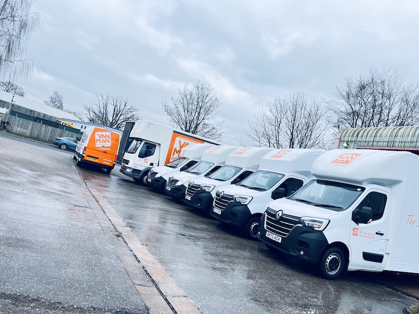 Removal Vans Exeter - Removal vans parked up in a row at Van Man Removals Exeter 